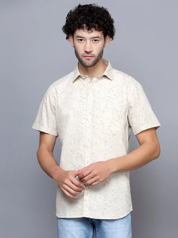 Weekend Deals to Brighten Your Day Men's Beige Casual Abstract Print Half Sleeve Shirt