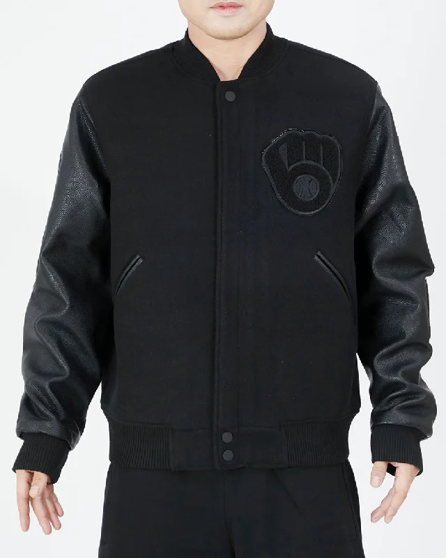 Amazing Value MLB MILWAUKEE BREWERS TRIPLE BLACK WOOL MEN'S VARSITY JACKET (TRIPLE BLACK) Amazing Value MLB MILWAUKEE BREWERS TRIPLE BLACK WOOL MEN'S VARSITY JACKET (TRIPLE BLACK)
