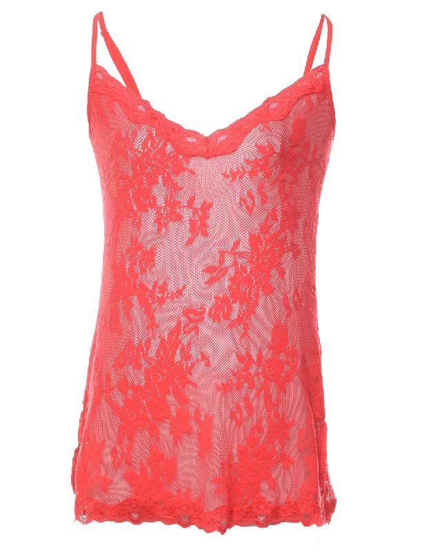 Don't Delay Red 1990s Lace Sheer Slip - M