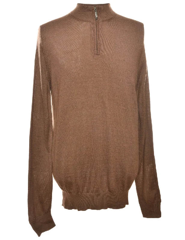 Extra Discount Quarter-Zip Brown Jumper - S