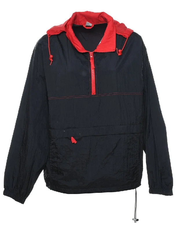 Early Bird Quarter-Zip Black & Red Nylon Jacket - L