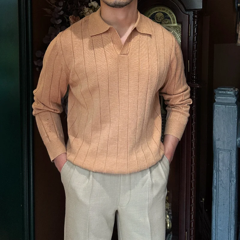 Celebrate the Weekend with Discounts Fabrizio Pleated Elegance Knitted Polo Long Sleeve