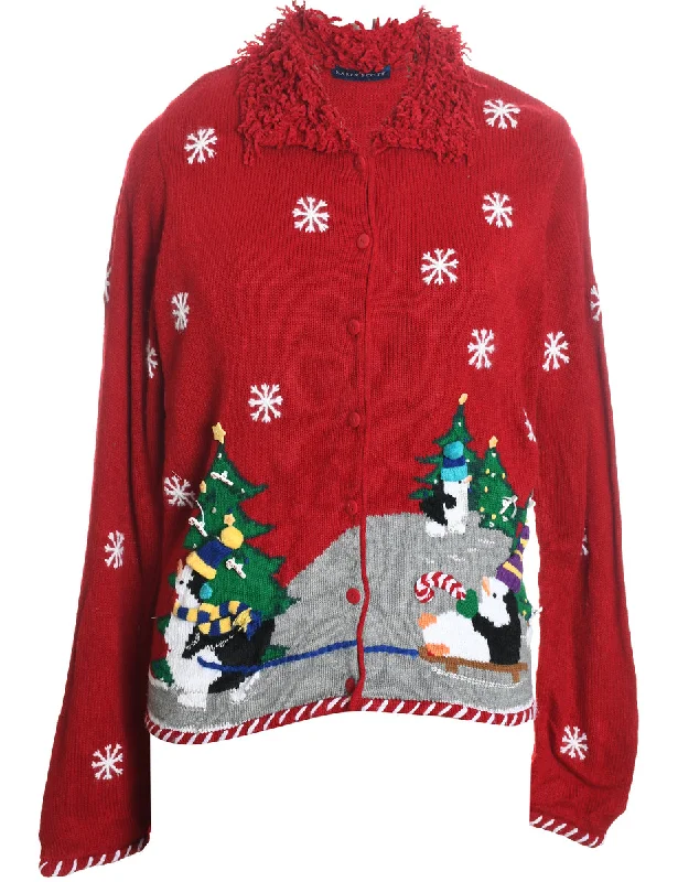 Shop the Weekend Away Red Christmas Cardigan - M