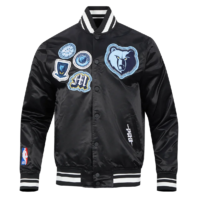 NBA MEMPHIS GRIZZLIES DIY PICK STITCH MEN'S RIB SATIN JACKET (BLACK)