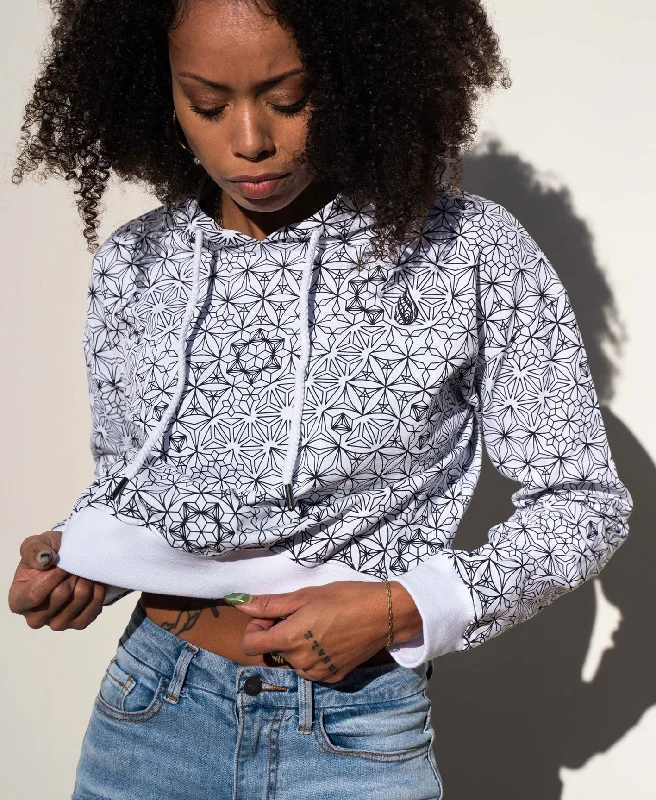Unwind with Weekend Discounts White Crystal Women's Crop Hoodie by Threyda