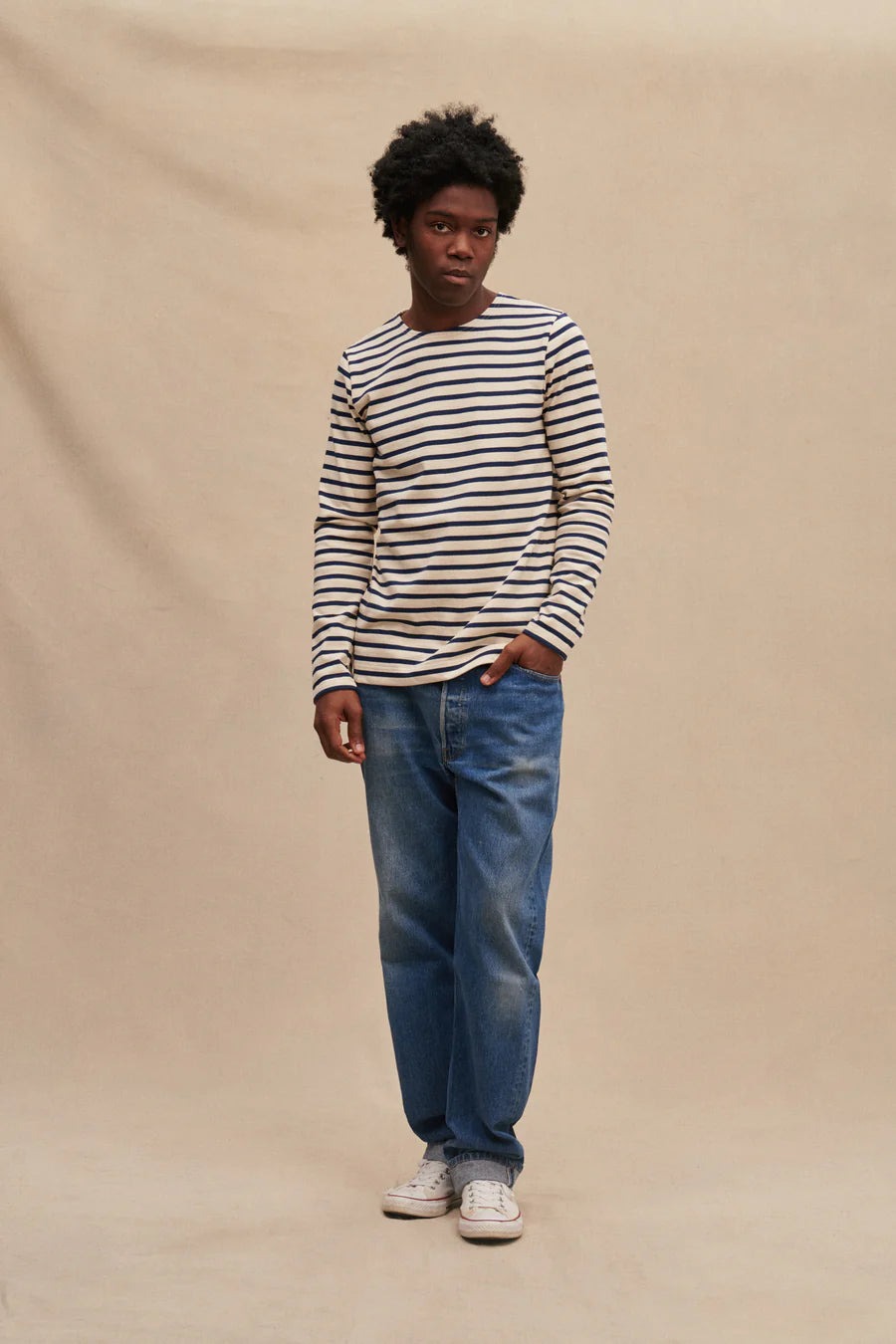 Savings Soar This Weekend Le Minor Mariniere with Side Slits D43 Ecru/Navy