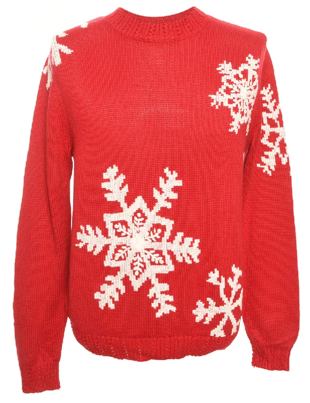 Unmissable Sale Red & White Patterned Knit Jumper - M