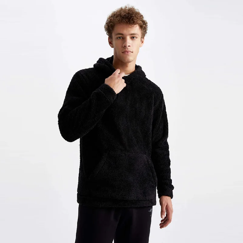 Weekend Offers That Tempt ZR Kangroo Pocket Black Furr Hoodie 12300