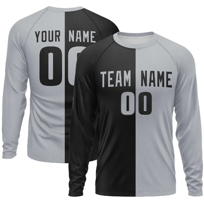 Weekend Specials to Cherish Custom Black Gray Crew Neck Split Design Long Sleeve Performance T-Shirt Weekend Specials to Cherish Custom Black Gray Crew Neck Split Design Long Sleeve Performance T-Shirt