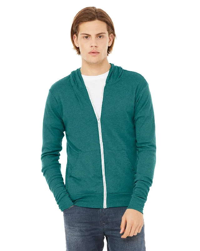 Bella+Canvas Unisex Triblend Full-Zip Lightweight Hoodie | Teal Triblend