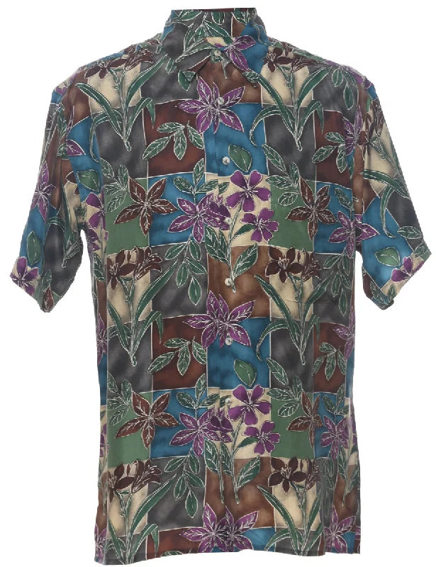 Silk Floral Hawaiian Shirt - M