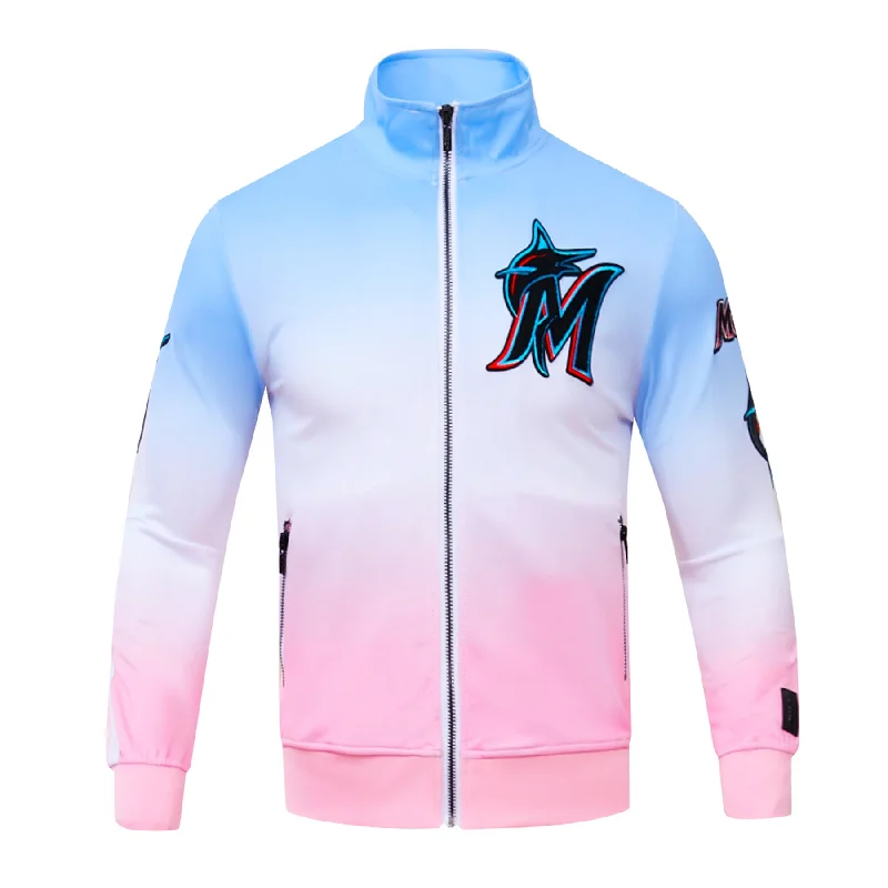 Weekend Deals That Sizzle MLB MIAMI MARLINS LOGO MEN'S TRACK JACKET (BLUE/WHITE/PINK) Weekend Deals That Sizzle MLB MIAMI MARLINS LOGO MEN'S TRACK JACKET (BLUE/WHITE/PINK)