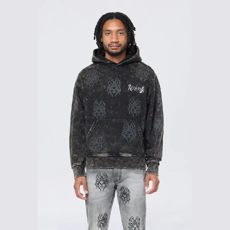 Amazing Value Rhinestone Printed Collar Hoodie - Black