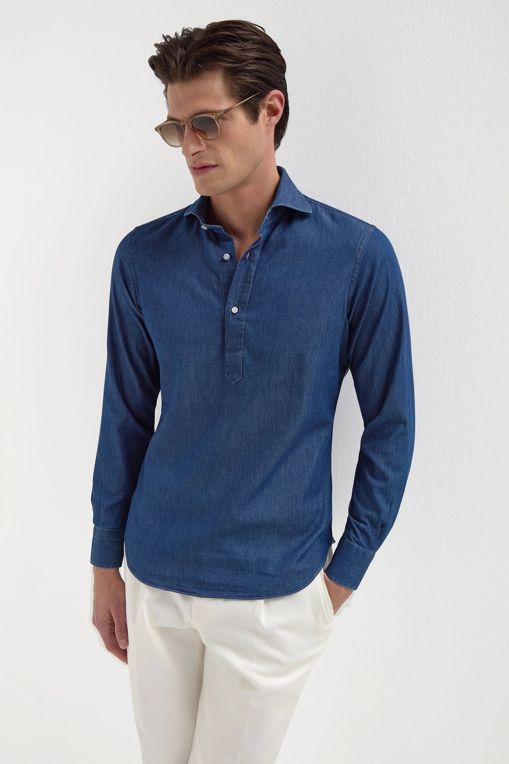Shop Now Denim popover shirt - Made in Italy