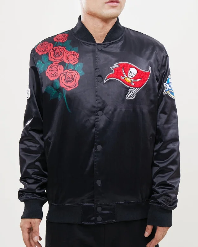 NFL TAMPA BAY BUCCANEERS ROSE MEN'S SATIN JACKET (BLACK)