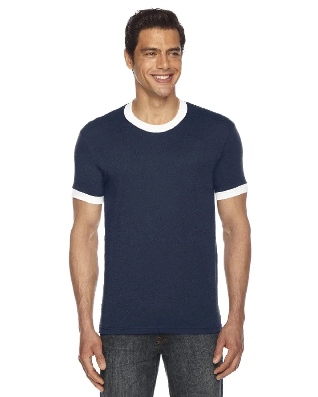 American Apparel Unisex Poly-Cotton Short Sleeve Ringer T-Shirt | Navy/ White