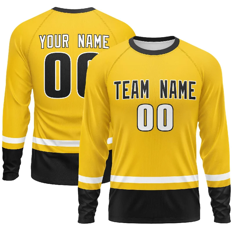 Cash Savings Custom Gold White-Black Color Block Design Long Sleeve Performance T-Shirt