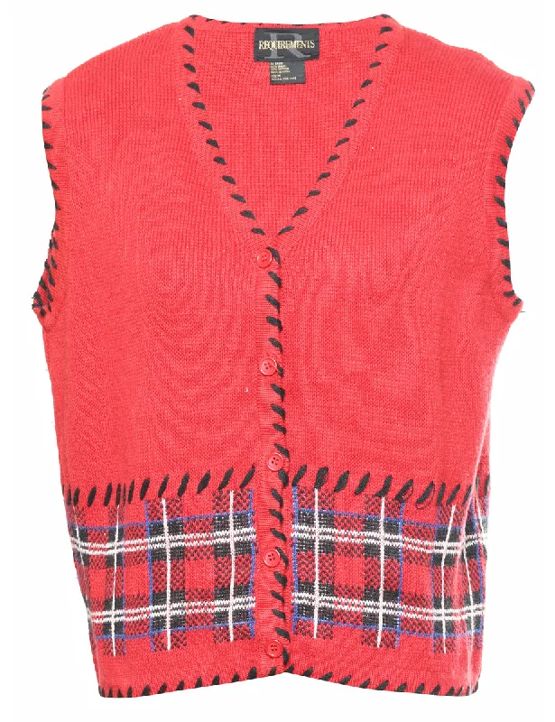 Today's Deal Red Checked Sweater Vest - M