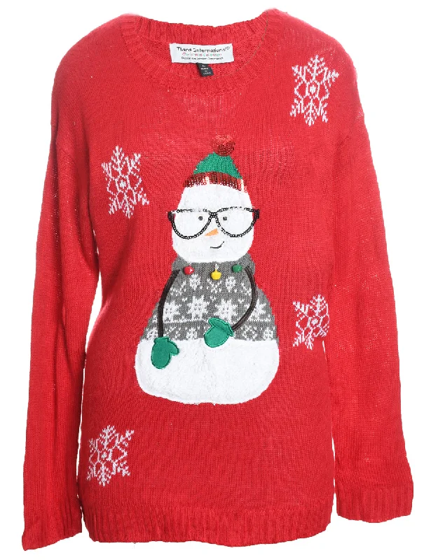 Shop Now Red Knit Snowman Design Christmas Jumper  - L