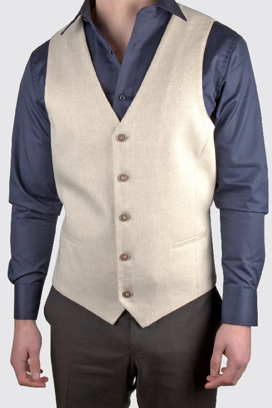 Routleys R Tan Linen Mix Waistcoat