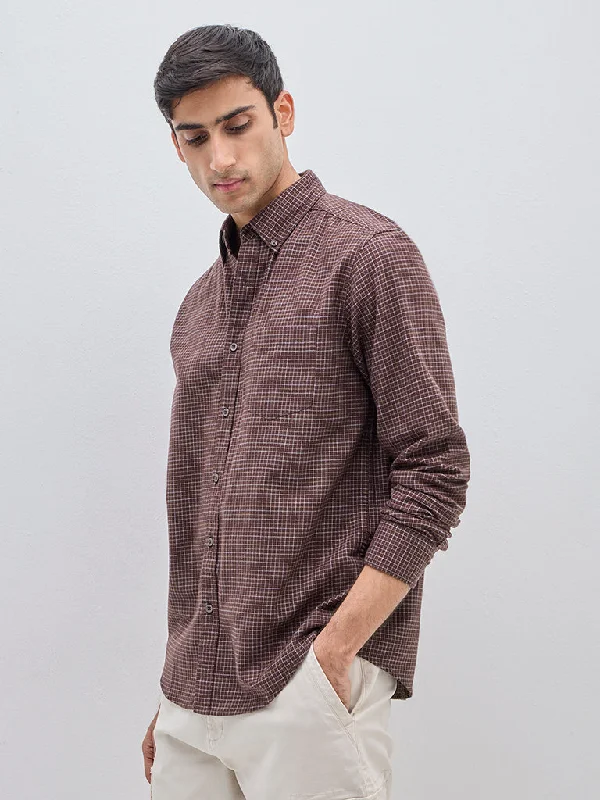 Weekend Deals That Sizzle WES Casuals Brown Checks Design Relaxed-Fit Cotton Shirt