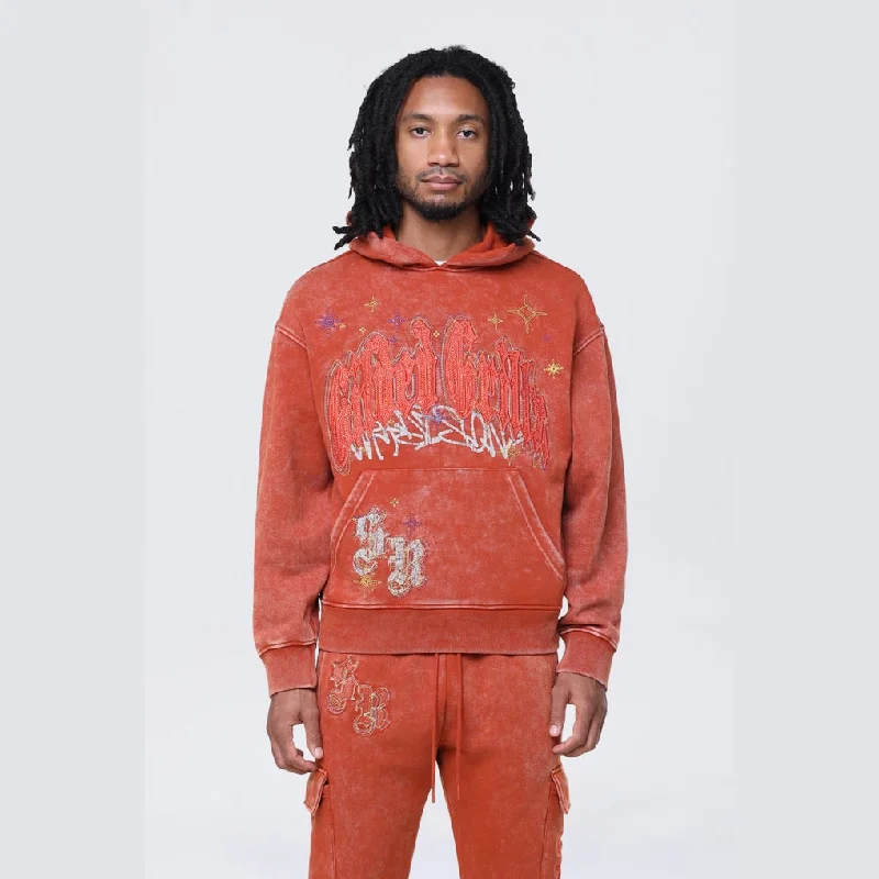 Super Sale Dropped Shoulder Rhinestone Dystopia Hoodie - Picante