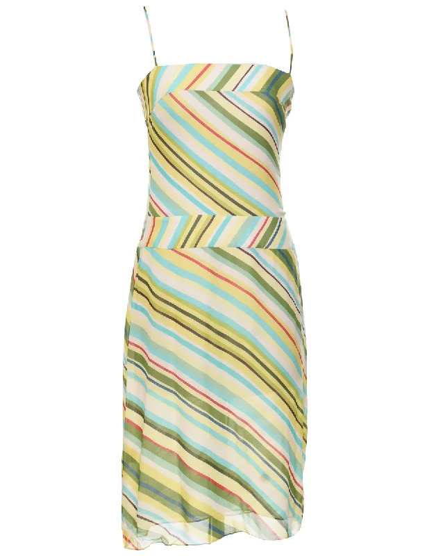 Silk Striped Y2K Dress - XS