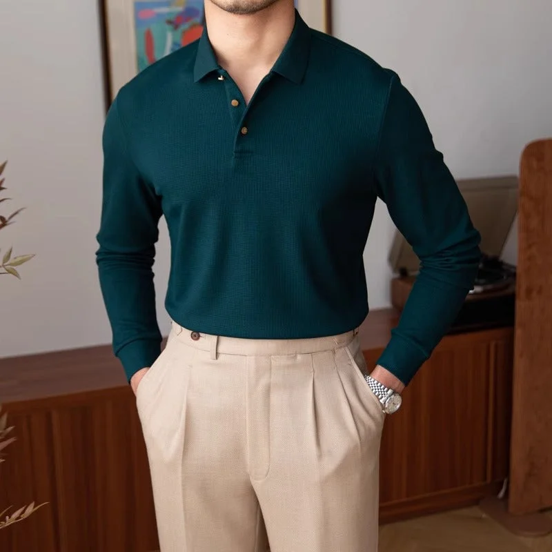 Early Access Textured Knit Cotton Blend Long Sleeve Polo