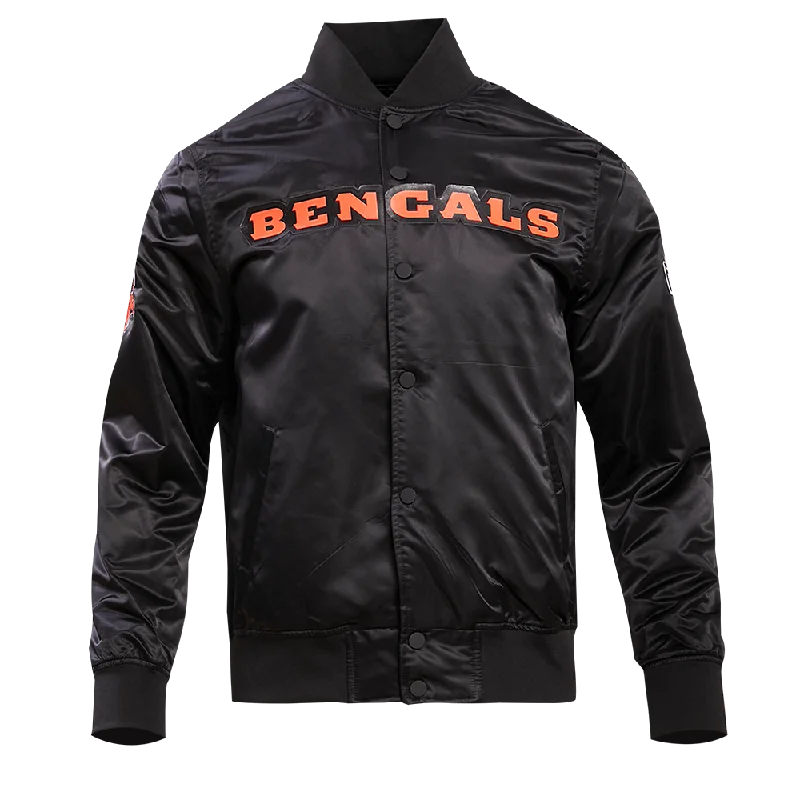 Weekend Deals You Can't Resist NFL CINCINNATI BENGALS BIG LOGO MEN'S SATIN JACKET (BLACK)