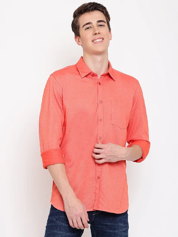 Men's Orange Casual Knit Jersey Full Sleeve Shirt