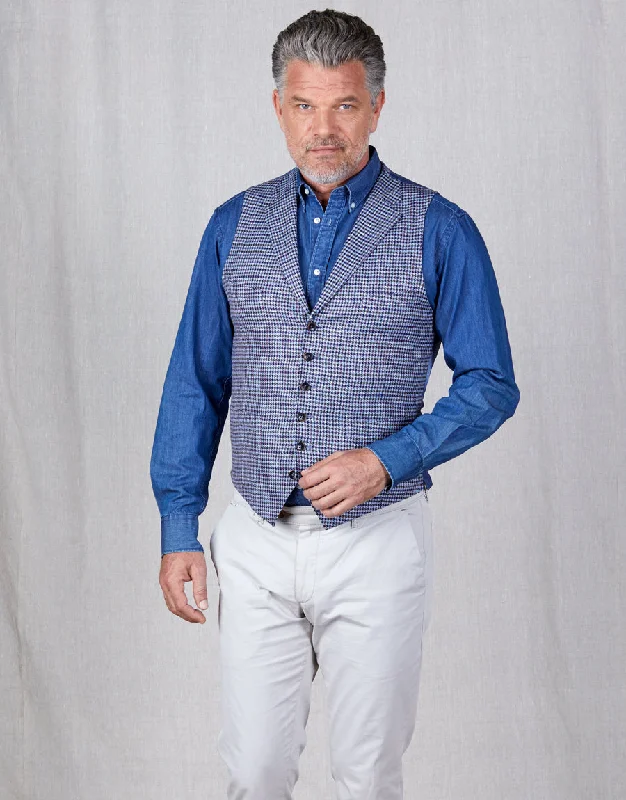 Weekend Bargains to Love Shelby Blue, Maroon & Green Gun Check Waistcoat