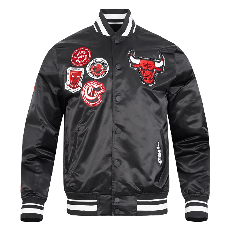 NBA CHICAGO BULLS DIY PICK STITCH MEN'S RIB SATIN JACKET (BLACK)