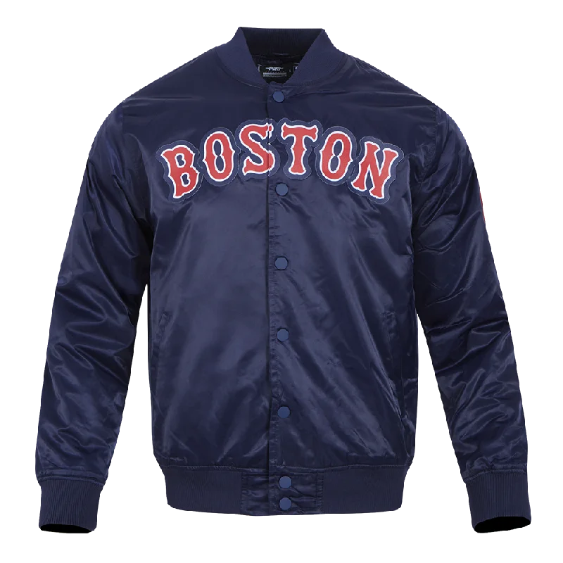 MLB BOSTON RED SOX TEAM BIG LOGO MEN'S SATIN JACKET (MIDNIGHT NAVY)