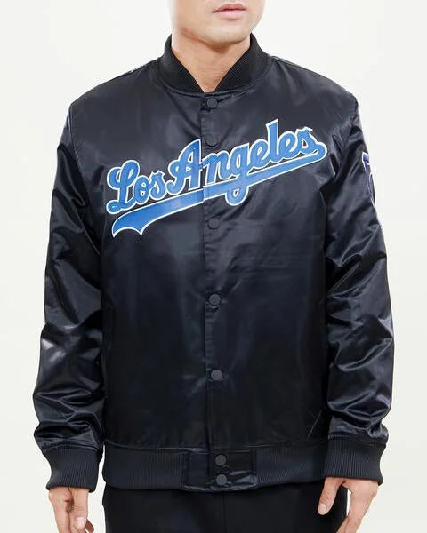 Hurry Up MLB LOS ANGELES DODGERS WORDMARK MEN'S SATIN JACKET (BLACK)