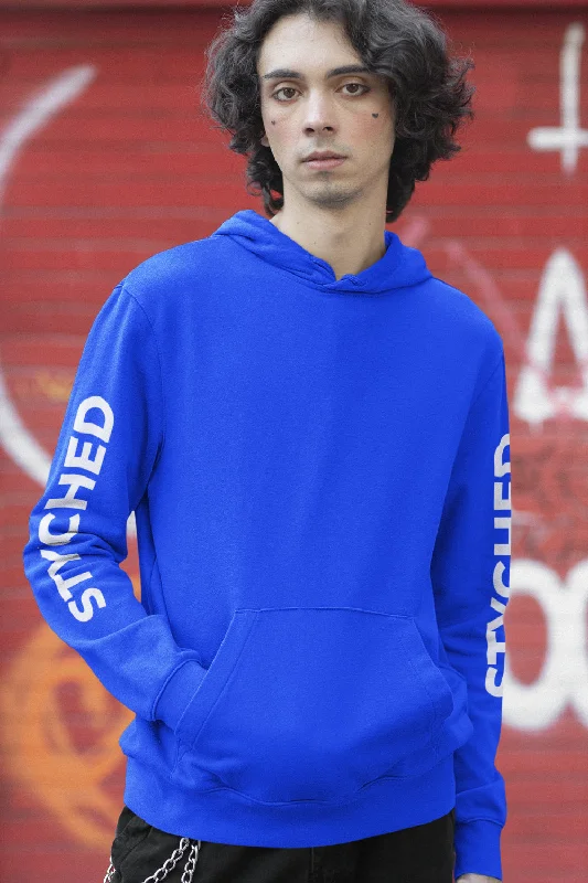 Shop and Save Styched Sleeve Print Premium Non Zipper Blue Hoodie