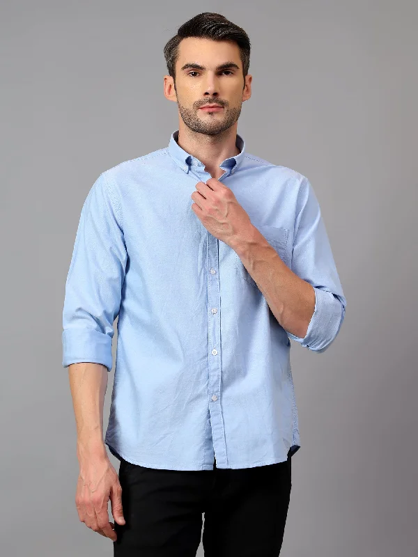 Massive Savings Men's Sky Blue Casual Plain Full Sleeve Shirt