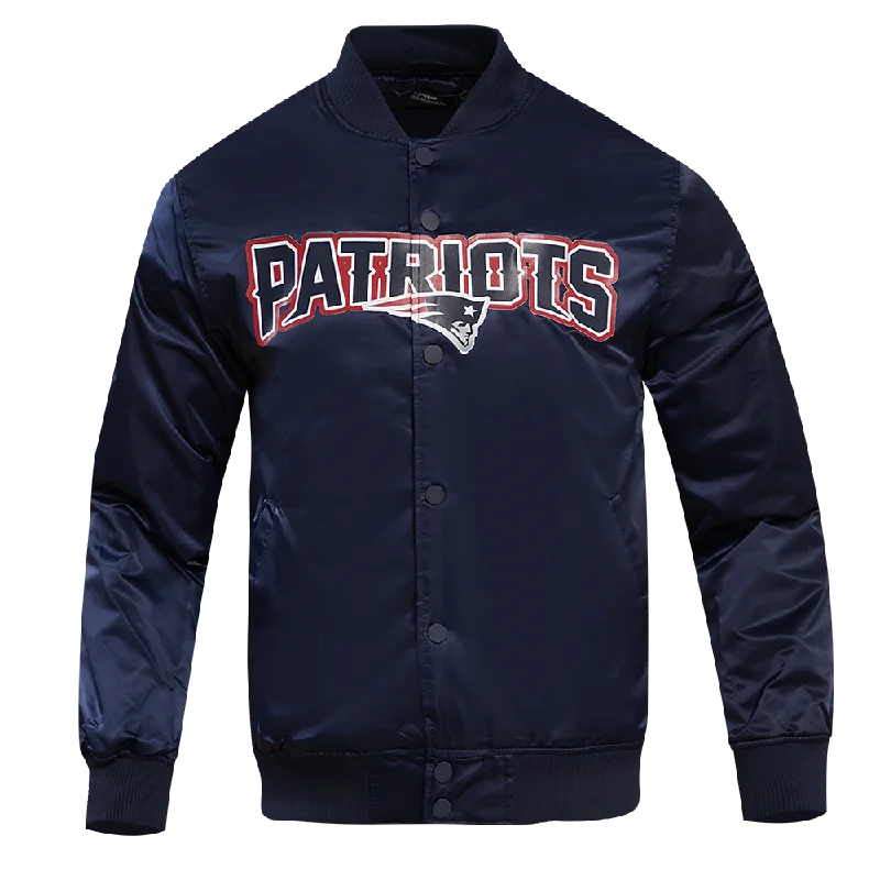 Great Deal NFL NEW ENGLAND PATRIOTS BIG LOGO MEN'S SATIN JACKET (MIDNIGHT NAVY)