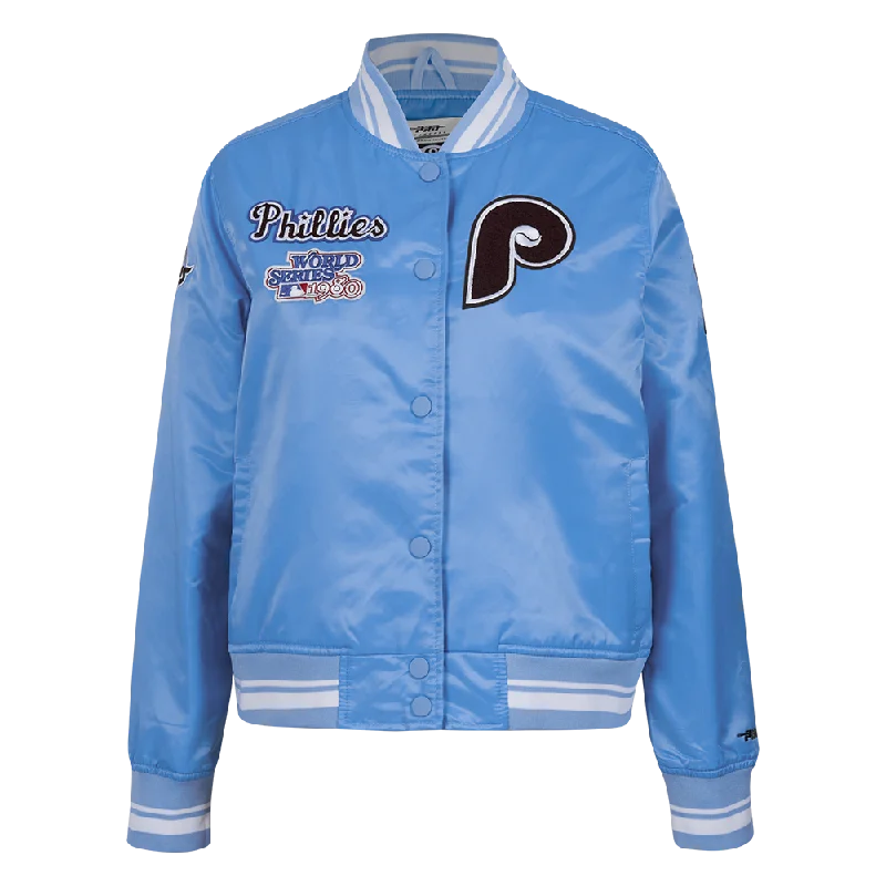 MLB PHILADELPHIA PHILLIES RETRO CLASSIC WOMEN'S RIB SATIN JACKET (UNIVERSITY BLUE)