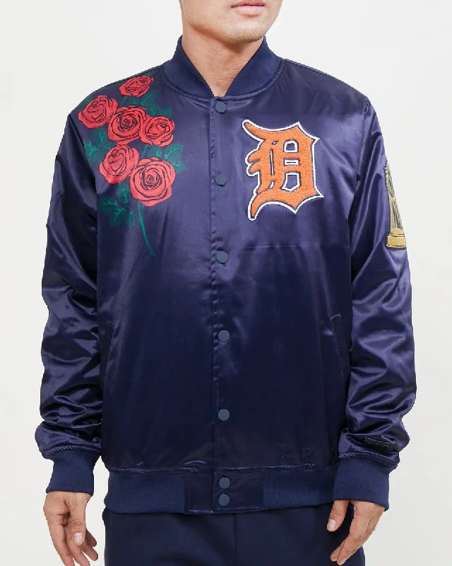 Weekend Savings Bonanza MLB DETROIT TIGERS ROSE MEN'S SATIN JACKET (MIDNIGHT NAVY)