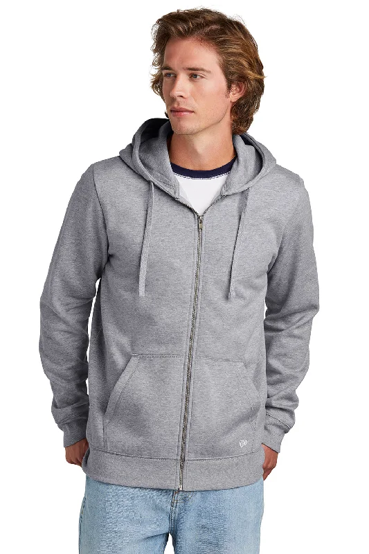 Value Pack New Era Mens Comeback Fleece Full Zip Hooded Sweatshirt Hoodie w/ Pockets - Heather Grey