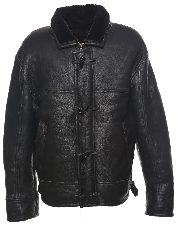 Single Breasted Shearling Leather Jacket - L