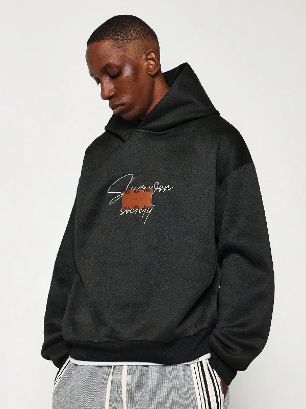 Regular Fit Overhead Hoodie With Graphic Print & Labe