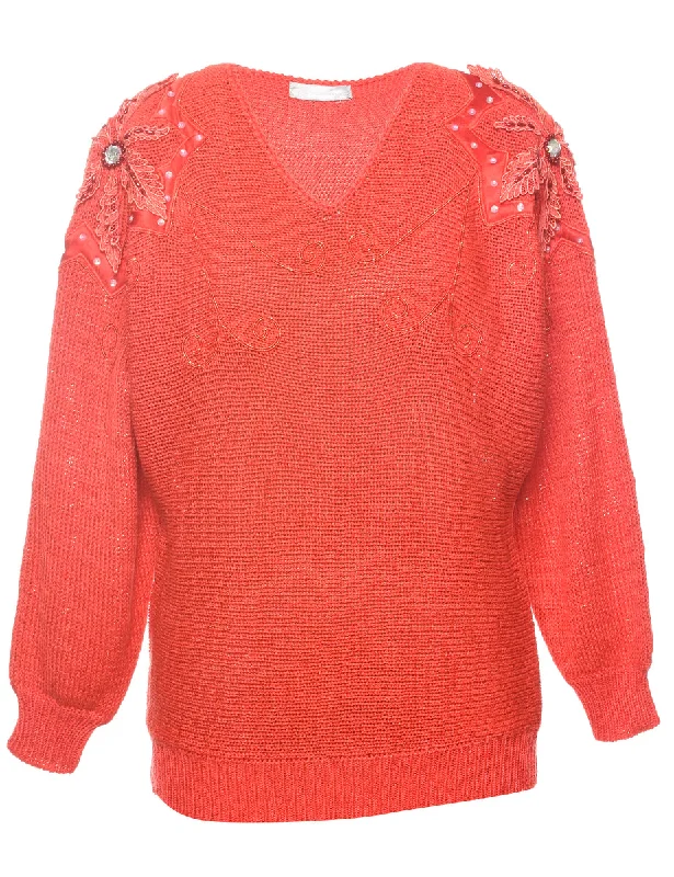 Sequined Red Jumper - L