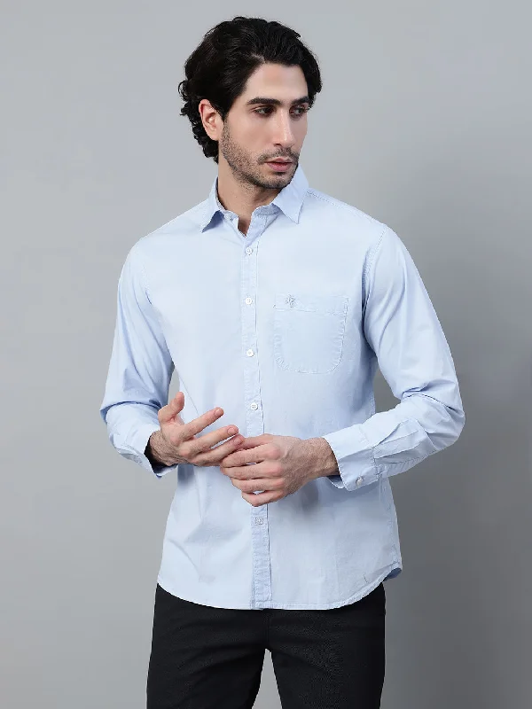 Exclusive Offer Men's Light Blue Casual Plain Stretch Full Sleeve Shirt