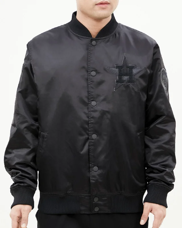 Now or Never MLB HOUSTON ASTROS TRIPLE BLACK MEN'S SATIN JACKET (TRIPLE BLACK)