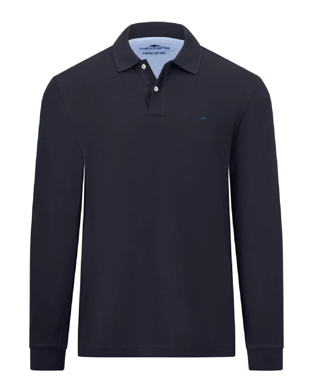 Fynch-Hatton Long Sleeved Supima Navy Polo Shirt