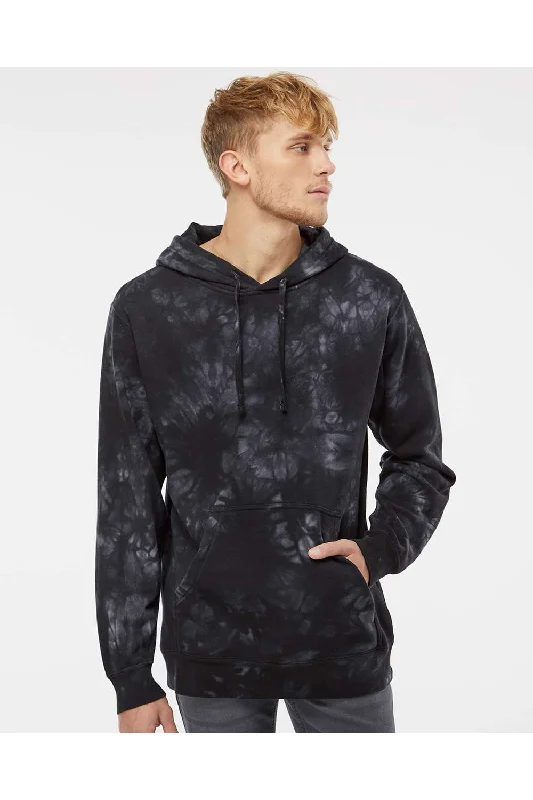 Weekend Bargains to Grab Independent Trading Co. Mens Tie-Dye Hooded Sweatshirt Hoodie w/ Pouch Pocket - Black