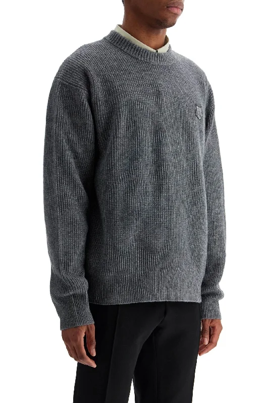 Shop and Save Maison Kitsune Gray Mélange Wool Sweater With Embroidered Fox Logo