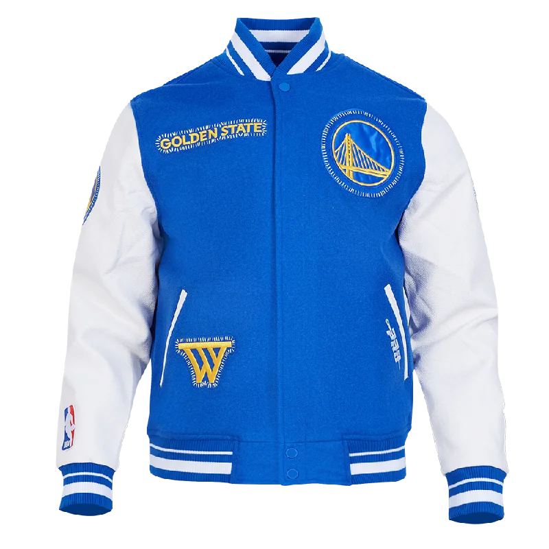 NBA GOLDEN STATE WARRIORS DIY PICK STITCH MEN'S RIB WOOL VARSITY JAC (ROYAL BLUE/WHITE)