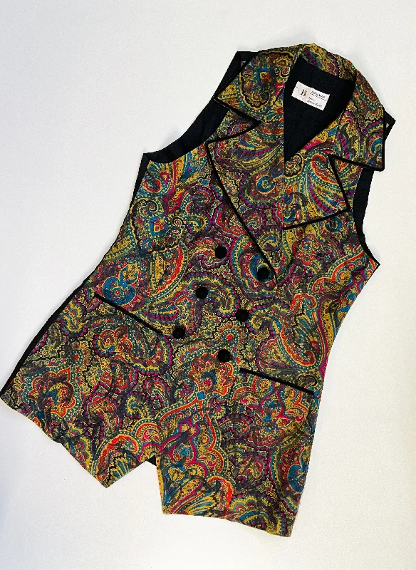 Vintage 1980s Double Breast Gold Paisley Waistcoat, C35